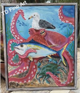 Octopus sea life acrylic painting by Tish Davis