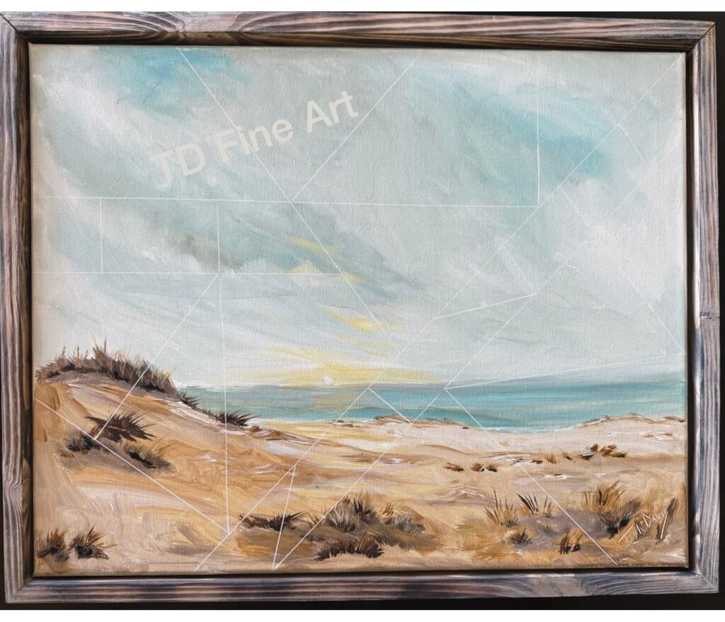 Acrylic abstract seascape, Dunes Dimension, Davis Tish, blues, shapes