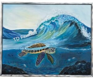 acrylic, sea turtle, wave, modern