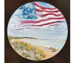 Patriotic acrylic painting, seascape