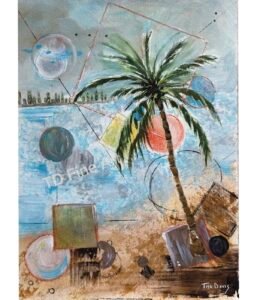 Abstract mixed media painting on watercolor paper. Tropical Mystery, Tish Davis 11"x15" unframed
